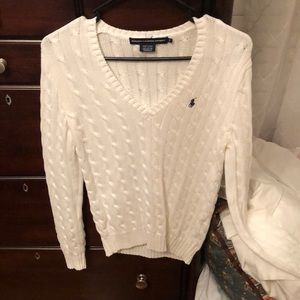 White V neck polo sweater